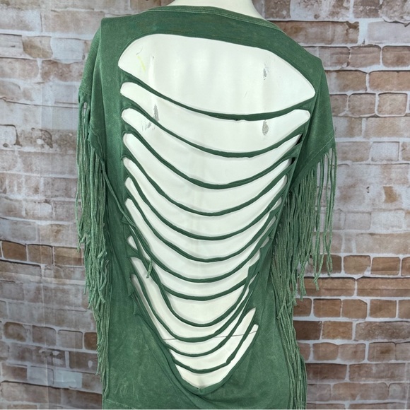 Affliction Women’s Fringe Rhinestone Graphic Cut Out Tank Top -NWT - Picture 9 of 12